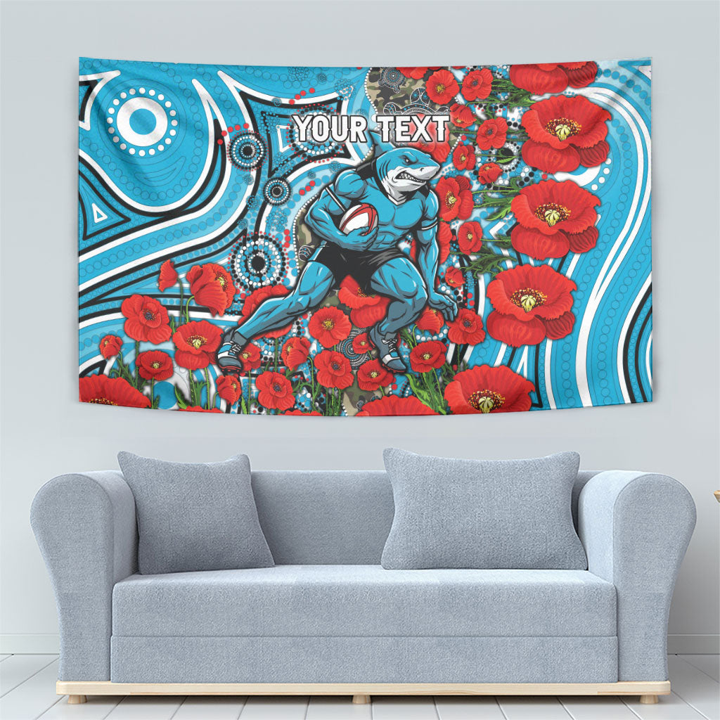 Personalised Cronulla Sharks ANZAC Tapestry Indigenous Wave Pattern Poppy Remembrance Shark Warrior