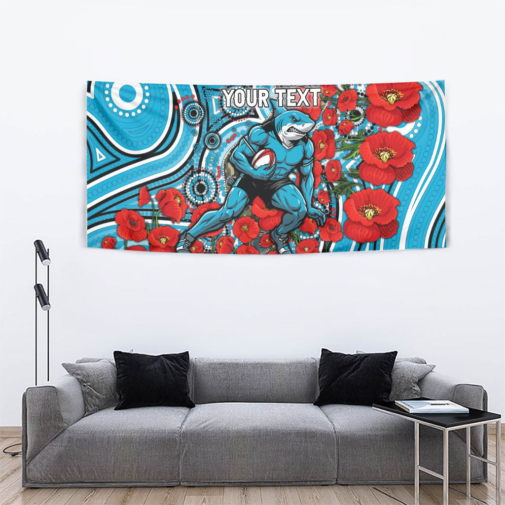Personalised Cronulla Sharks ANZAC Tapestry Indigenous Wave Pattern Poppy Remembrance Shark Warrior
