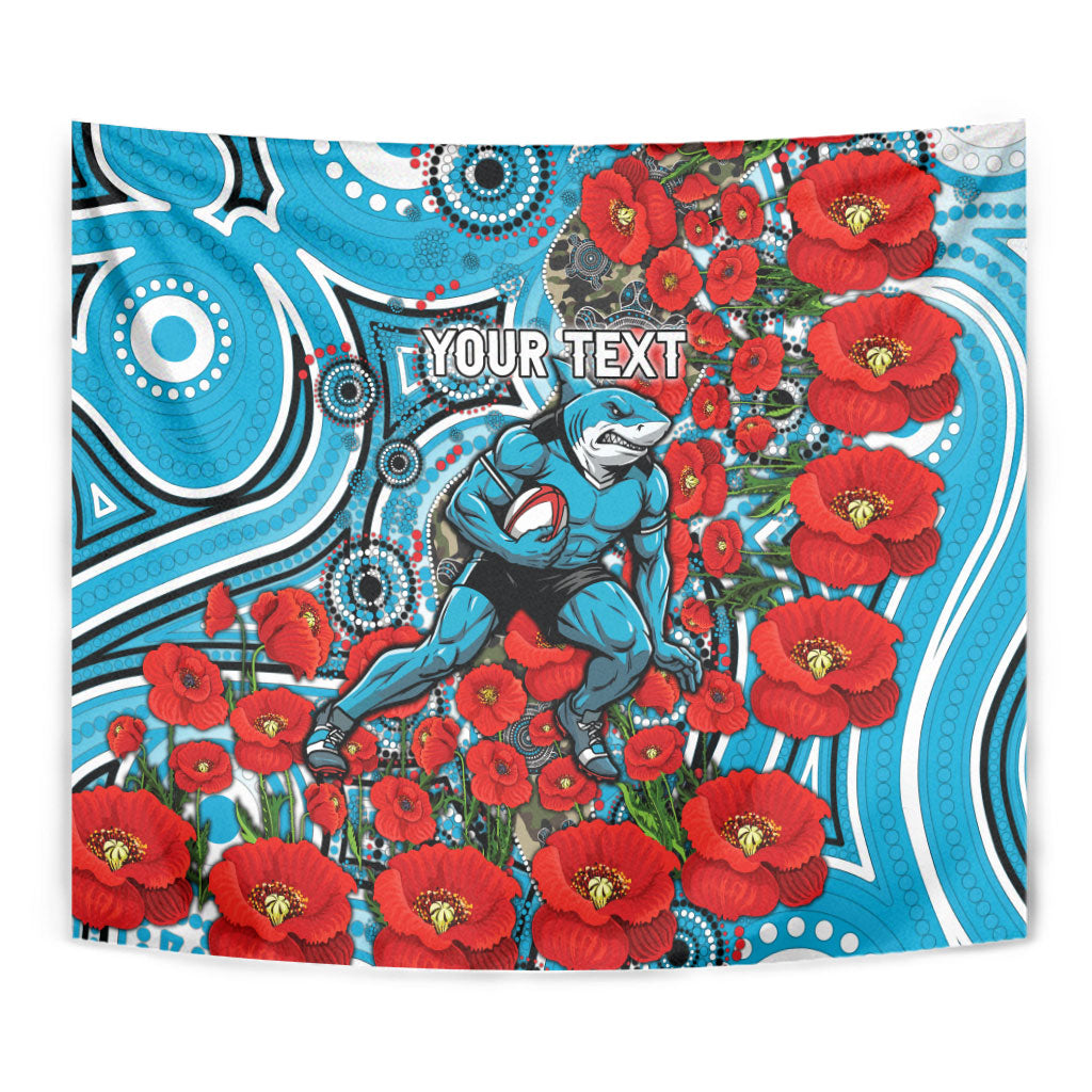 Personalised Cronulla Sharks ANZAC Tapestry Indigenous Wave Pattern Poppy Remembrance Shark Warrior