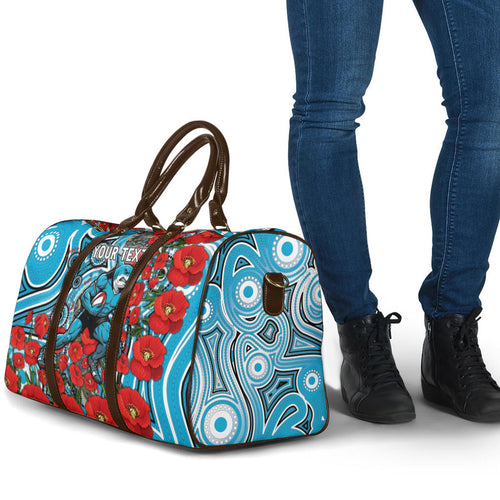 Personalised Cronulla Sharks ANZAC Travel Bag Indigenous Wave Pattern Poppy Remembrance Shark Warrior