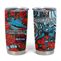 Personalised Cronulla Sharks ANZAC Tumbler Cup Indigenous Wave Pattern Poppy Remembrance Shark Warrior