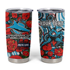 Personalised Cronulla Sharks ANZAC Tumbler Cup Indigenous Wave Pattern Poppy Remembrance Shark Warrior