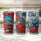 Personalised Cronulla Sharks ANZAC Tumbler Cup Indigenous Wave Pattern Poppy Remembrance Shark Warrior