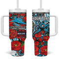 Personalised Cronulla Sharks ANZAC Tumbler With Handle Indigenous Wave Pattern Poppy Remembrance Shark Warrior
