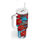 Personalised Cronulla Sharks ANZAC Tumbler With Handle Indigenous Wave Pattern Poppy Remembrance Shark Warrior