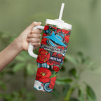 Personalised Cronulla Sharks ANZAC Tumbler With Handle Indigenous Wave Pattern Poppy Remembrance Shark Warrior