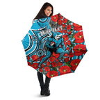 Personalised Cronulla Sharks ANZAC Umbrella Indigenous Wave Pattern Poppy Remembrance Shark Warrior