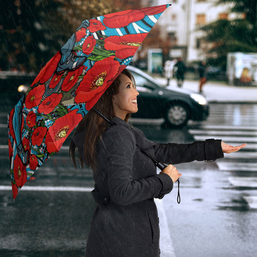 Personalised Cronulla Sharks ANZAC Umbrella Indigenous Wave Pattern Poppy Remembrance Shark Warrior