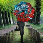 Personalised Cronulla Sharks ANZAC Umbrella Indigenous Wave Pattern Poppy Remembrance Shark Warrior