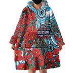 Personalised Cronulla Sharks ANZAC Wearable Blanket Hoodie Indigenous Wave Pattern Poppy Remembrance Shark Warrior