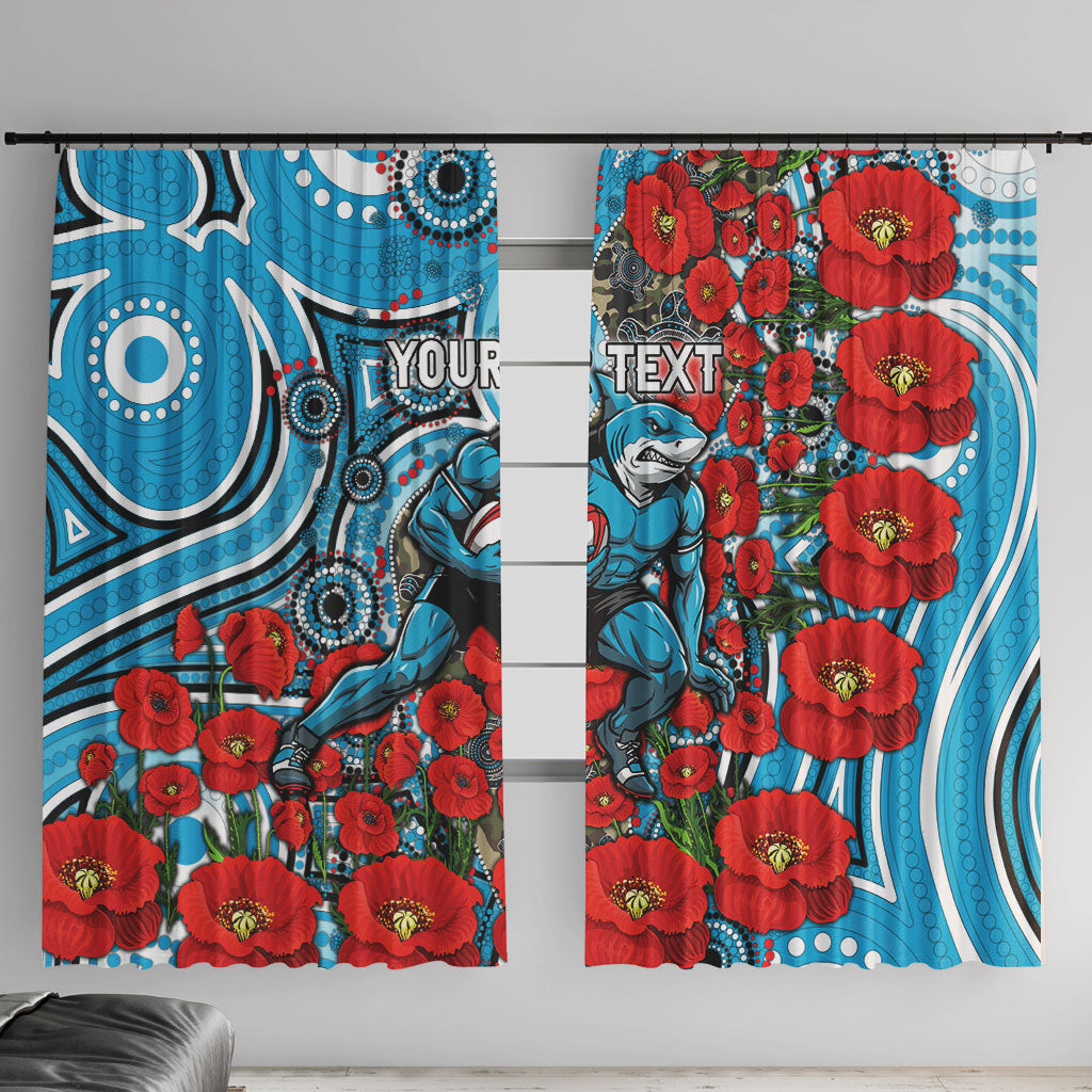 Personalised Cronulla Sharks ANZAC Window Curtain Indigenous Wave Pattern Poppy Remembrance Shark Warrior