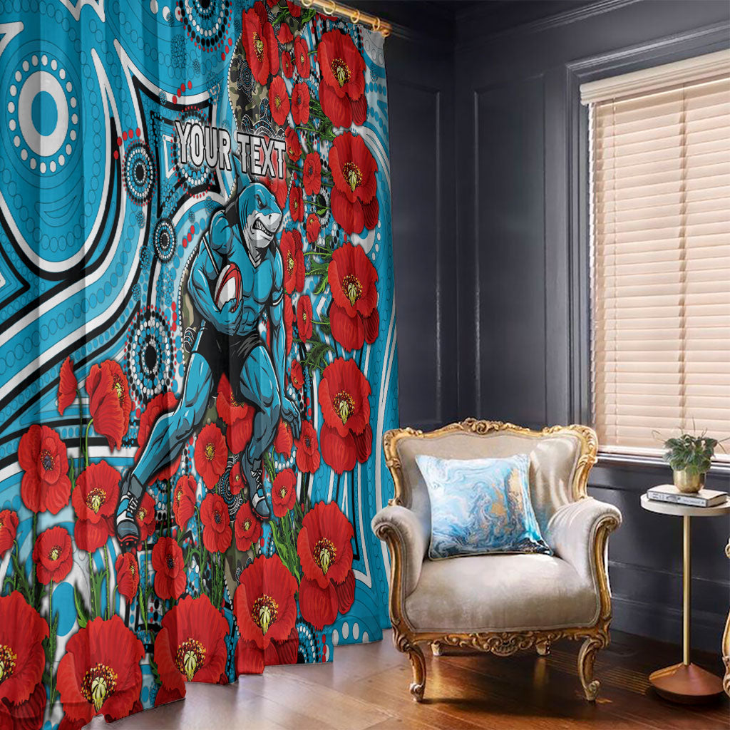 Personalised Cronulla Sharks ANZAC Window Curtain Indigenous Wave Pattern Poppy Remembrance Shark Warrior