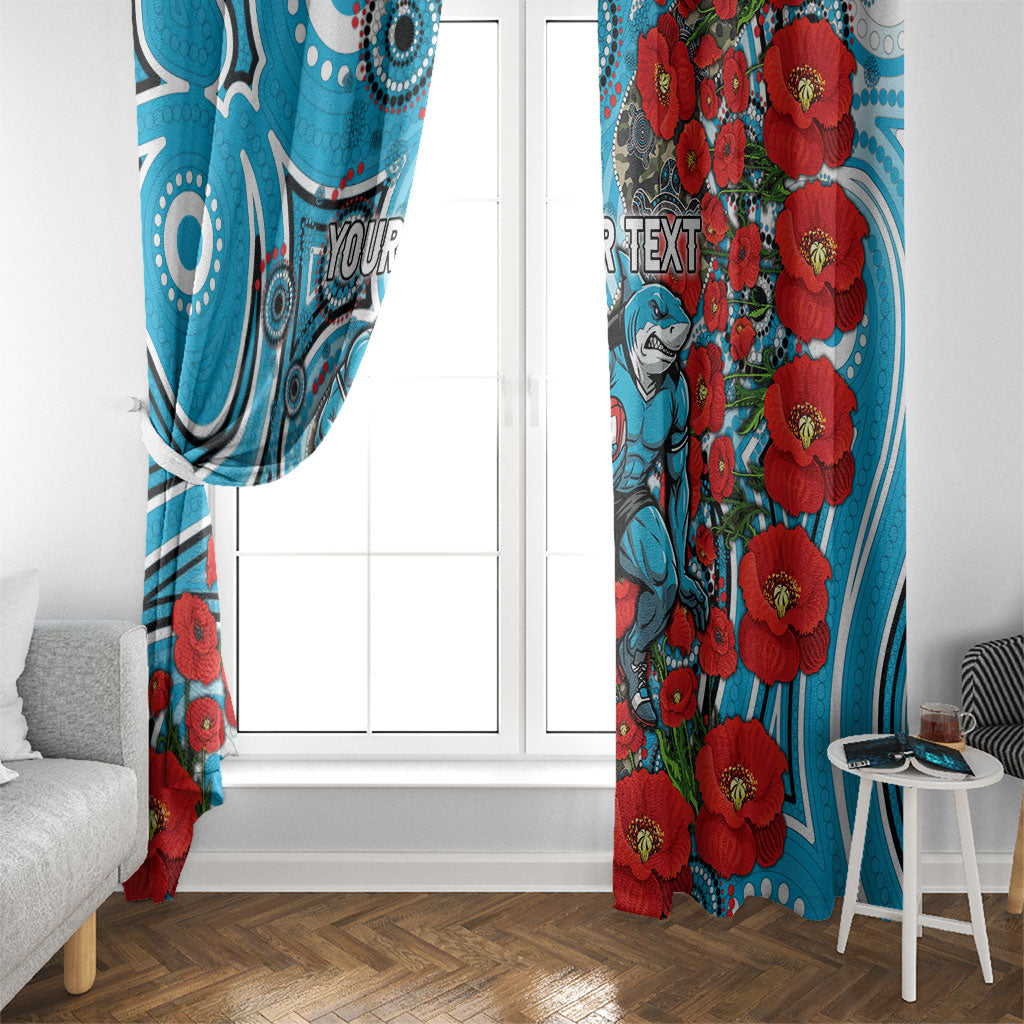 Personalised Cronulla Sharks ANZAC Window Curtain Indigenous Wave Pattern Poppy Remembrance Shark Warrior