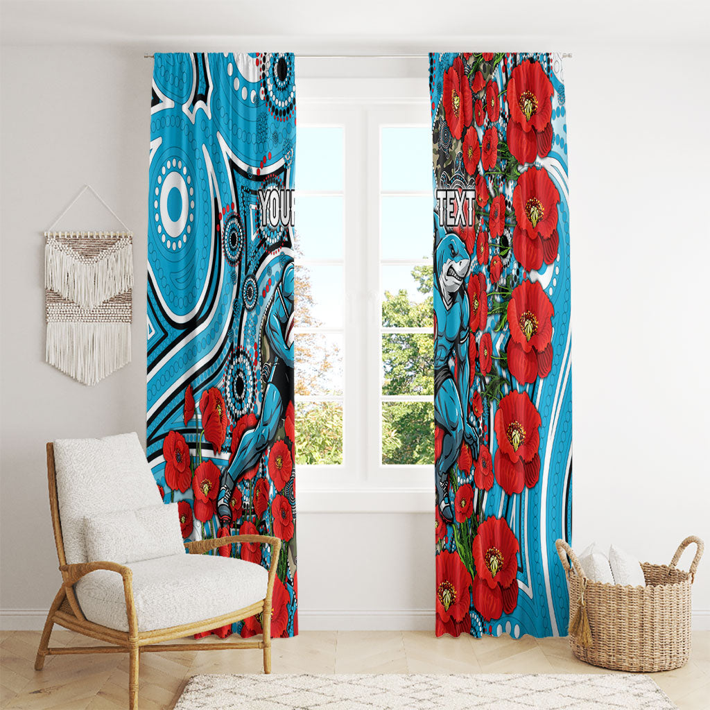 Personalised Cronulla Sharks ANZAC Window Curtain Indigenous Wave Pattern Poppy Remembrance Shark Warrior