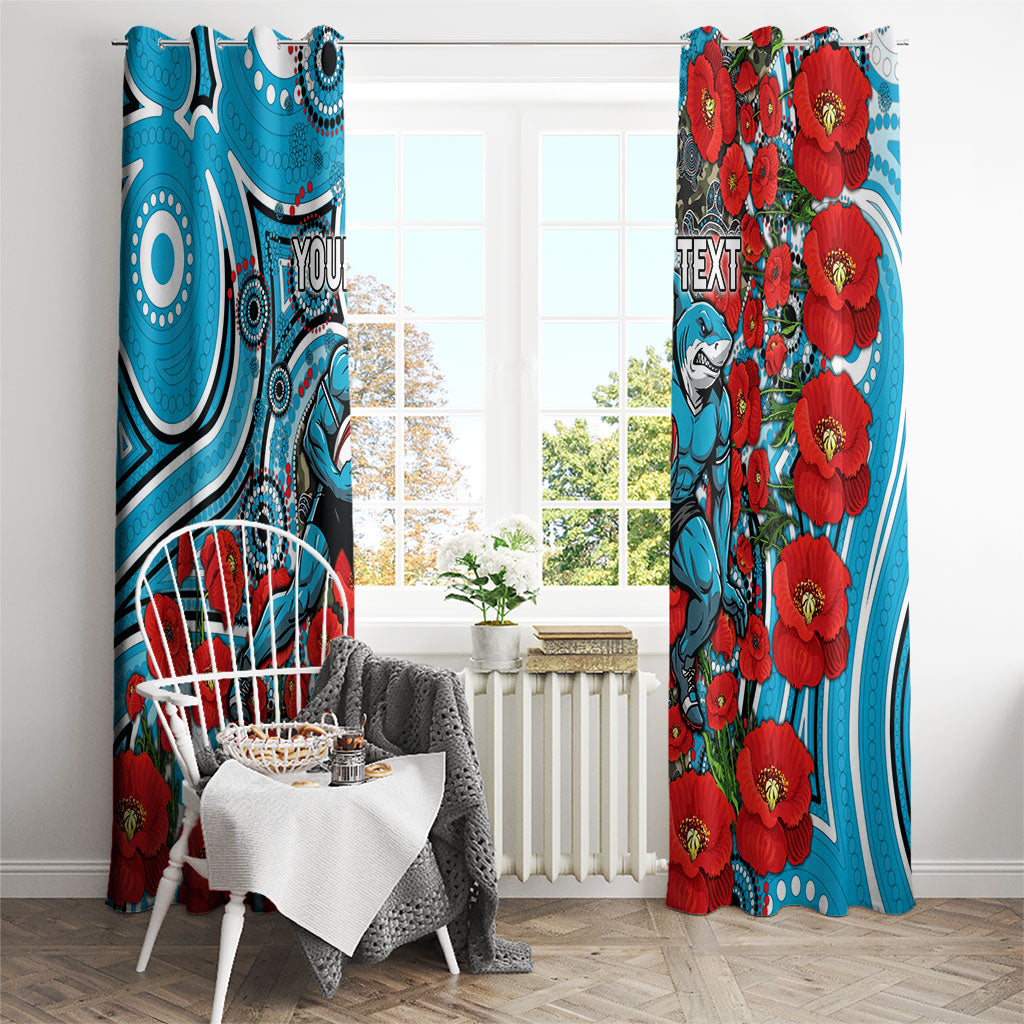 Personalised Cronulla Sharks ANZAC Window Curtain Indigenous Wave Pattern Poppy Remembrance Shark Warrior