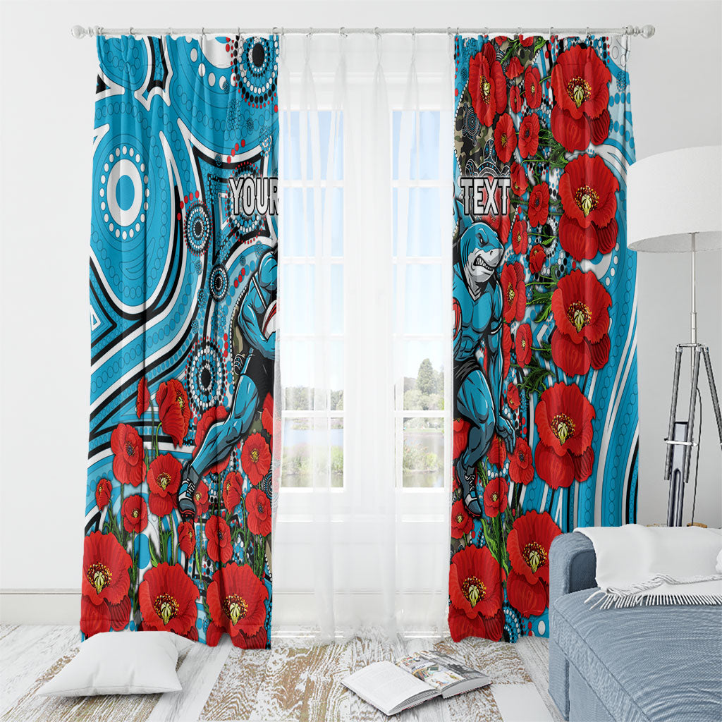 Personalised Cronulla Sharks ANZAC Window Curtain Indigenous Wave Pattern Poppy Remembrance Shark Warrior