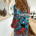 Personalised Cronulla Sharks ANZAC Women Casual Shirt Indigenous Wave Pattern Poppy Remembrance Shark Warrior