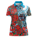 Personalised Cronulla Sharks ANZAC Women Polo Shirt Indigenous Wave Pattern Poppy Remembrance Shark Warrior