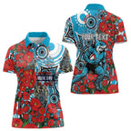 Personalised Cronulla Sharks ANZAC Women Polo Shirt Indigenous Wave Pattern Poppy Remembrance Shark Warrior