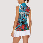 Personalised Cronulla Sharks ANZAC Women Sleeveless Polo Shirt Indigenous Wave Pattern Poppy Remembrance Shark Warrior