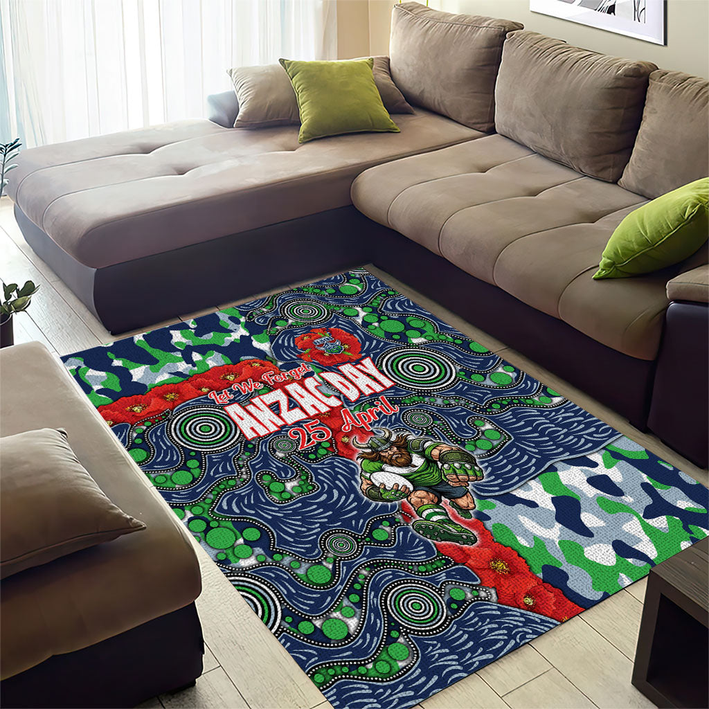 Canberra Raiders ANZAC Area Rug Indigenous Wave Pattern Poppy Remembrance Viking Warrior