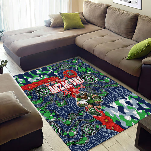 Canberra Raiders ANZAC Area Rug Indigenous Wave Pattern Poppy Remembrance Viking Warrior