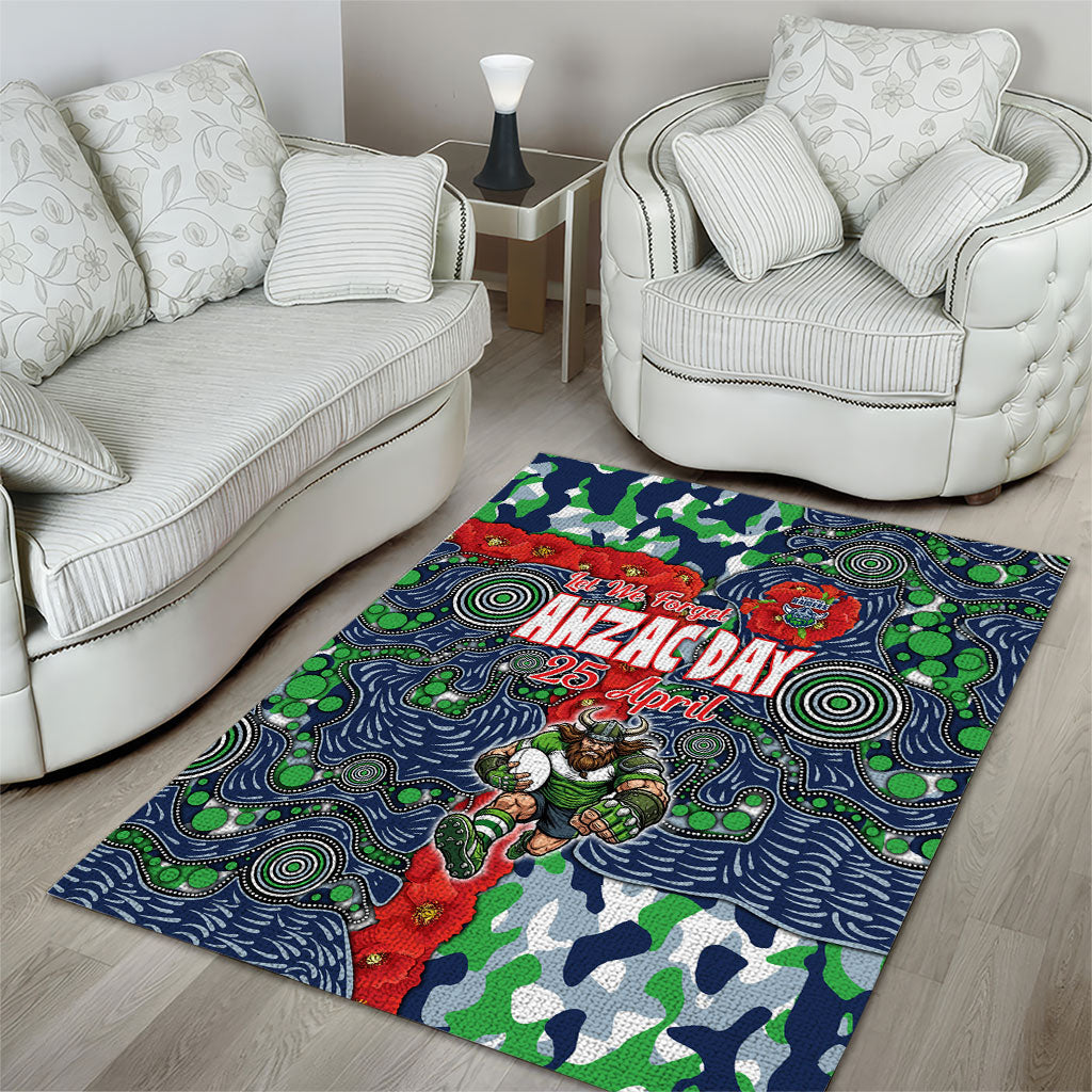 Canberra Raiders ANZAC Area Rug Indigenous Wave Pattern Poppy Remembrance Viking Warrior