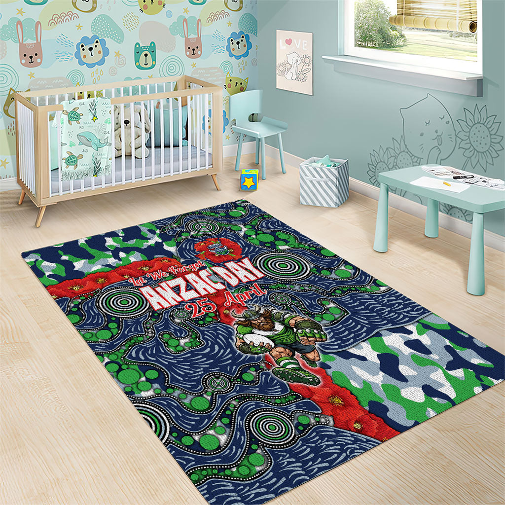 Canberra Raiders ANZAC Area Rug Indigenous Wave Pattern Poppy Remembrance Viking Warrior