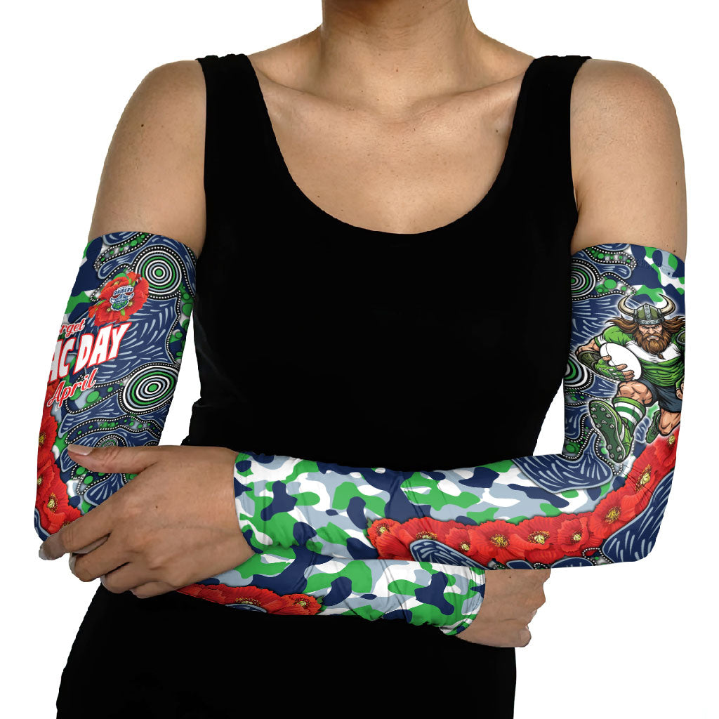 Canberra Raiders ANZAC Arm Sleeves Indigenous Wave Pattern Poppy Remembrance Viking Warrior