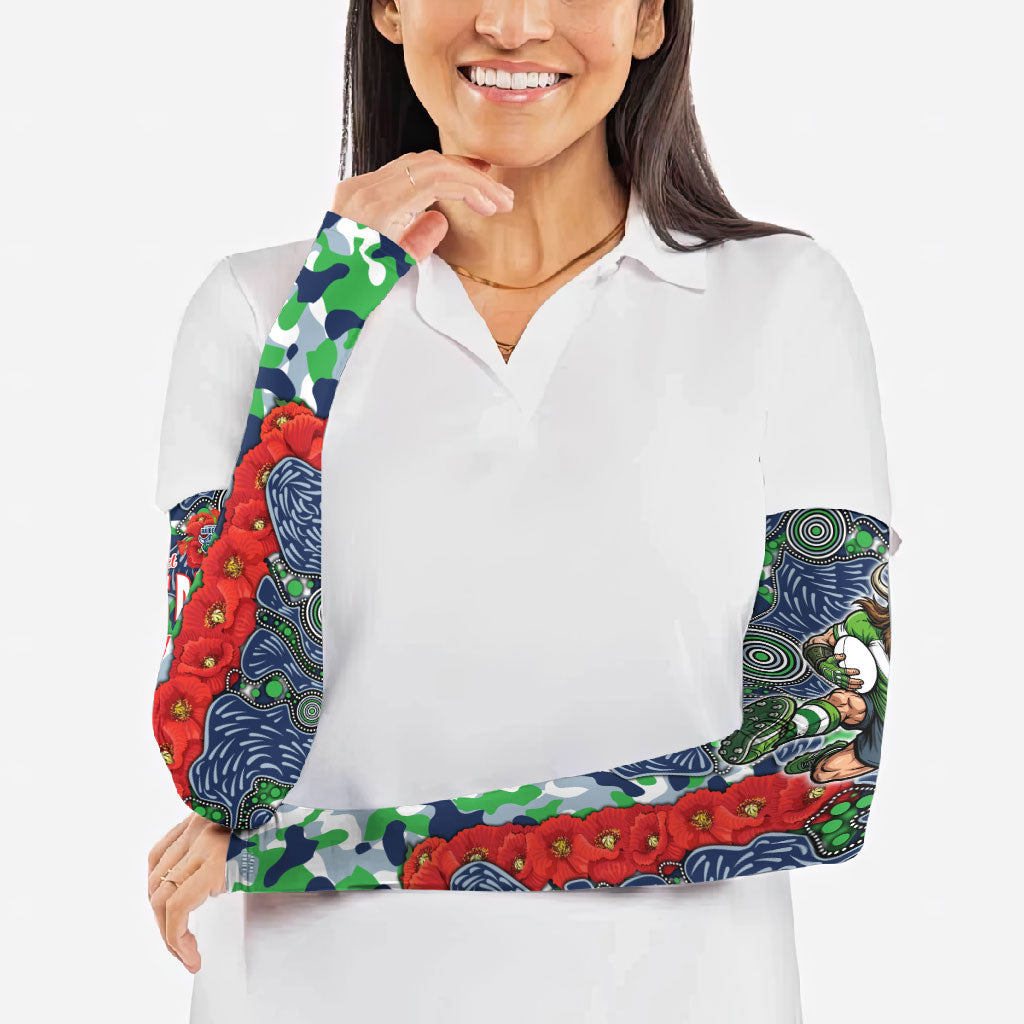 Canberra Raiders ANZAC Arm Sleeves Indigenous Wave Pattern Poppy Remembrance Viking Warrior