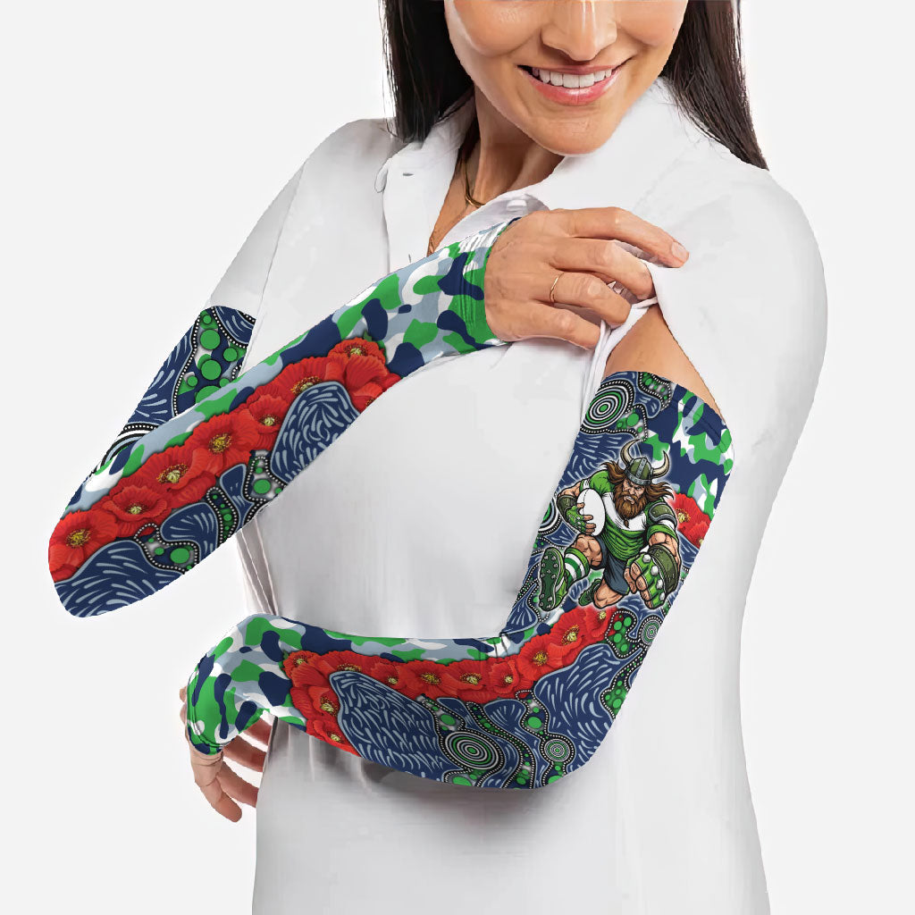 Canberra Raiders ANZAC Arm Sleeves Indigenous Wave Pattern Poppy Remembrance Viking Warrior