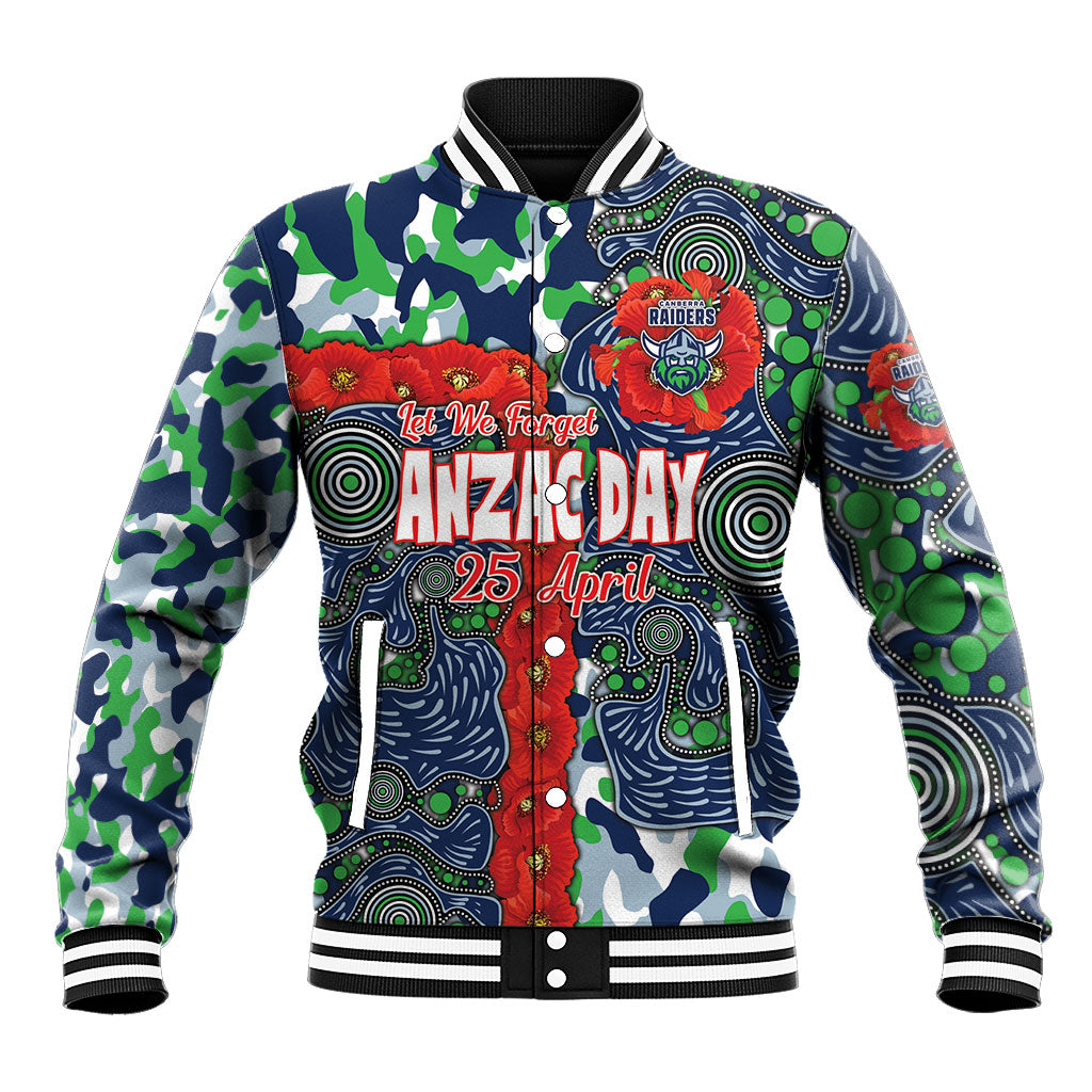 Canberra Raiders ANZAC Baseball Jacket Indigenous Wave Pattern Poppy Remembrance Viking Warrior