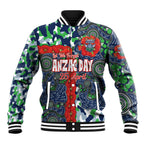Canberra Raiders ANZAC Baseball Jacket Indigenous Wave Pattern Poppy Remembrance Viking Warrior