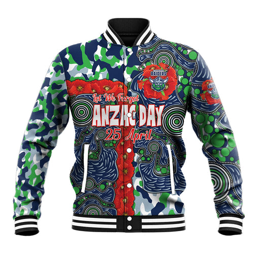 Canberra Raiders ANZAC Baseball Jacket Indigenous Wave Pattern Poppy Remembrance Viking Warrior