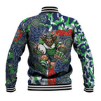 Canberra Raiders ANZAC Baseball Jacket Indigenous Wave Pattern Poppy Remembrance Viking Warrior