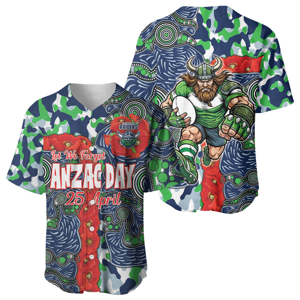 Canberra Raiders ANZAC Baseball Jersey Indigenous Wave Pattern Poppy Remembrance Viking Warrior