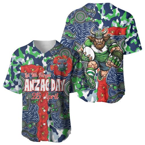 Canberra Raiders ANZAC Baseball Jersey Indigenous Wave Pattern Poppy Remembrance Viking Warrior