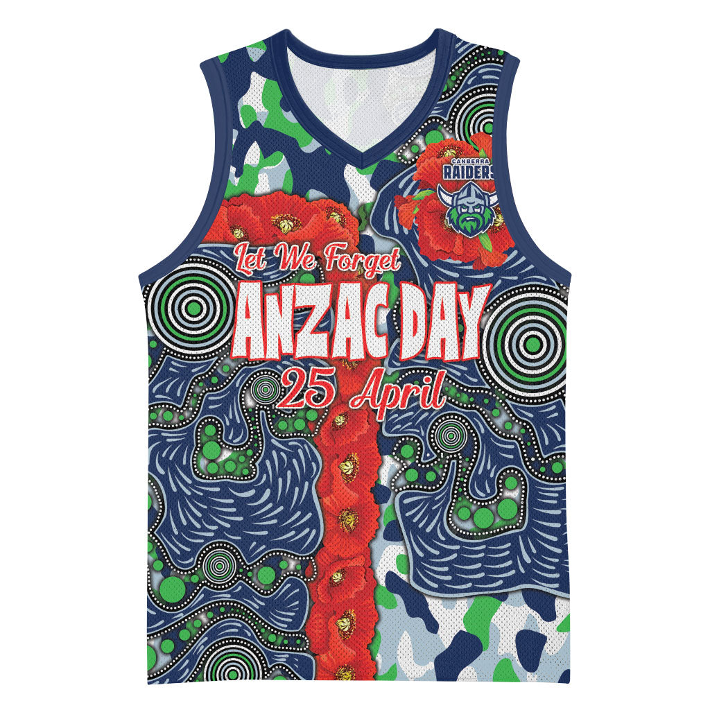 Canberra Raiders ANZAC Basketball Jersey Indigenous Wave Pattern Poppy Remembrance Viking Warrior