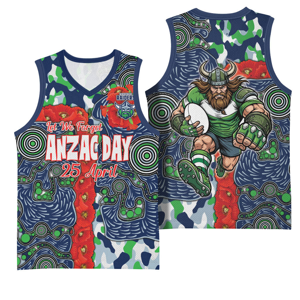 Canberra Raiders ANZAC Basketball Jersey Indigenous Wave Pattern Poppy Remembrance Viking Warrior