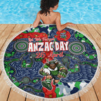Canberra Raiders ANZAC Beach Blanket Indigenous Wave Pattern Poppy Remembrance Viking Warrior