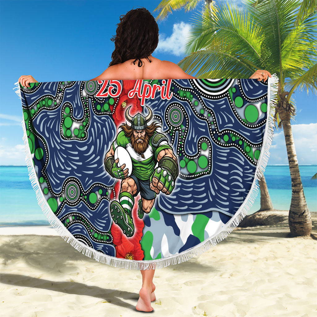 Canberra Raiders ANZAC Beach Blanket Indigenous Wave Pattern Poppy Remembrance Viking Warrior