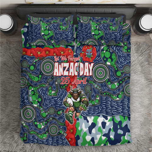 Canberra Raiders ANZAC Bedding Set Indigenous Wave Pattern Poppy Remembrance Viking Warrior