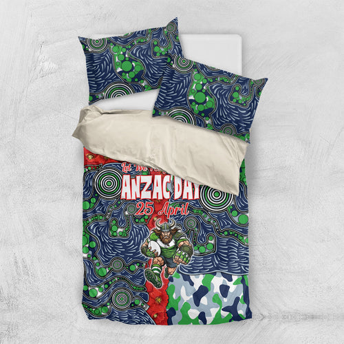 Canberra Raiders ANZAC Bedding Set Indigenous Wave Pattern Poppy Remembrance Viking Warrior
