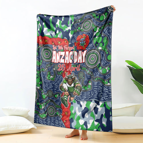 Canberra Raiders ANZAC Blanket Indigenous Wave Pattern Poppy Remembrance Viking Warrior
