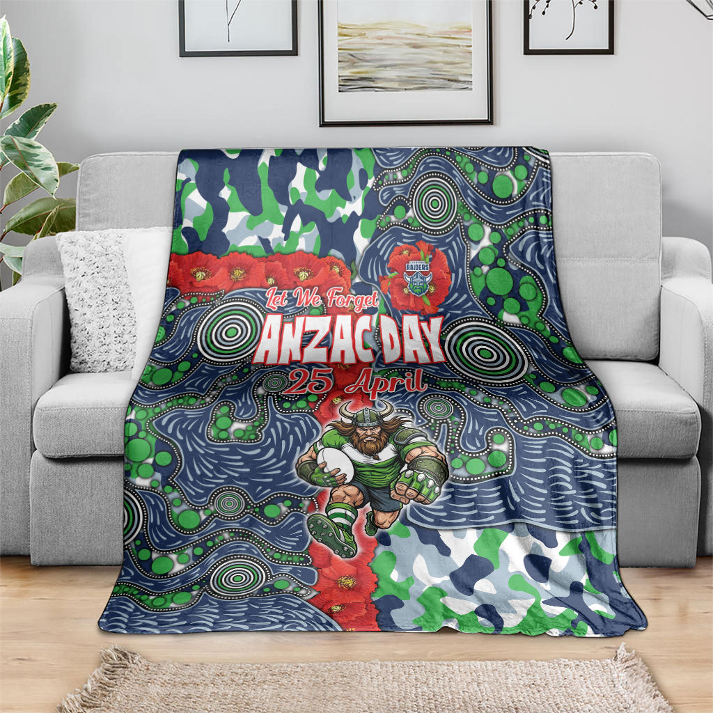 Canberra Raiders ANZAC Blanket Indigenous Wave Pattern Poppy Remembrance Viking Warrior