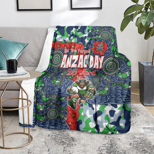 Canberra Raiders ANZAC Blanket Indigenous Wave Pattern Poppy Remembrance Viking Warrior