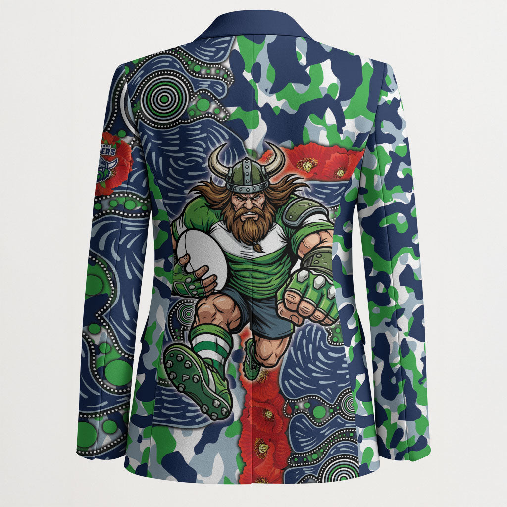 Canberra Raiders ANZAC Blazer Indigenous Wave Pattern Poppy Remembrance Viking Warrior