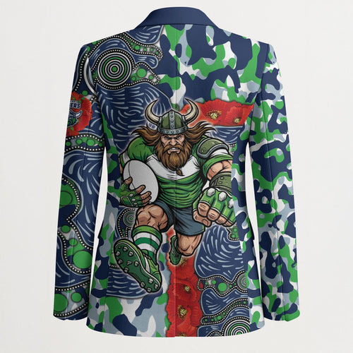 Canberra Raiders ANZAC Blazer Indigenous Wave Pattern Poppy Remembrance Viking Warrior