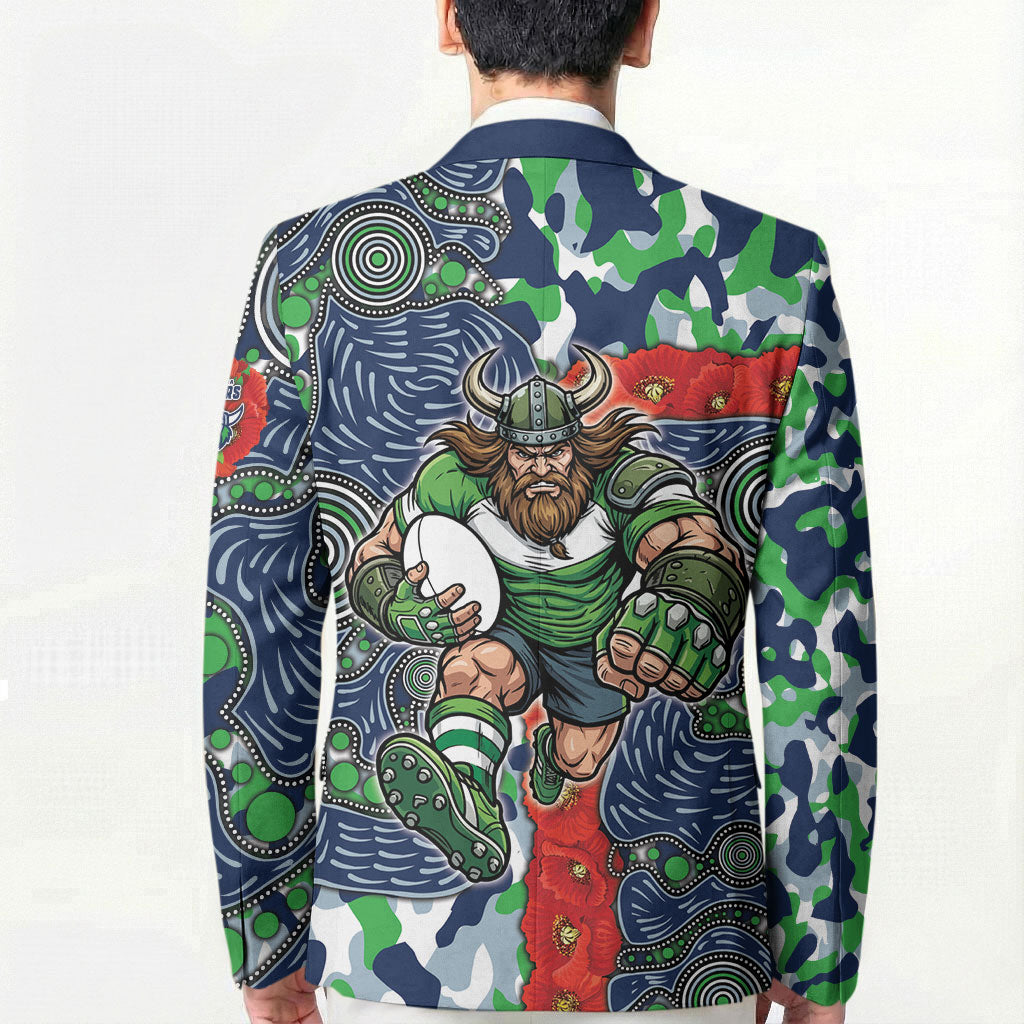 Canberra Raiders ANZAC Blazer Indigenous Wave Pattern Poppy Remembrance Viking Warrior