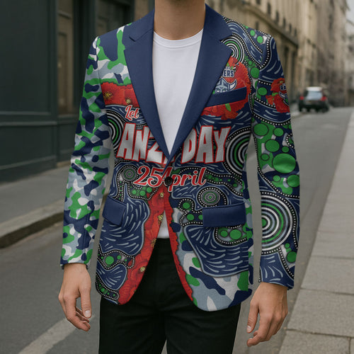 Canberra Raiders ANZAC Blazer Indigenous Wave Pattern Poppy Remembrance Viking Warrior